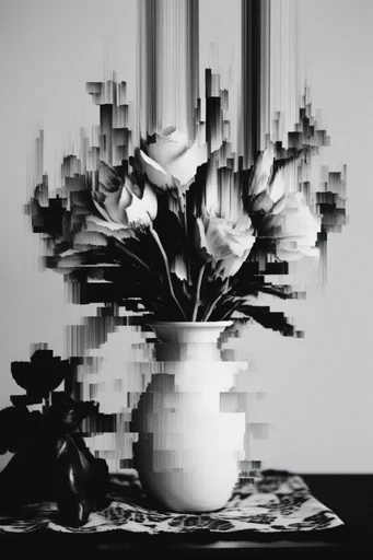 Monochrome Glitch Surrealism style reference image — slit-scan photography