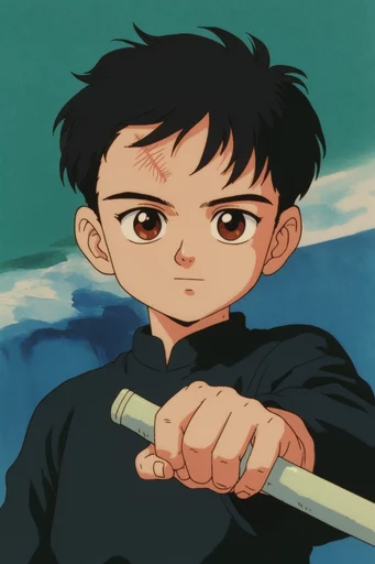 Nostalgic Anime Blueprint style reference image — character model sheet