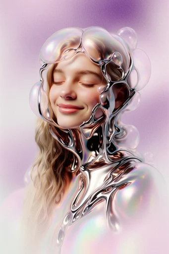 Iridescent Liquid Futurism style reference image — ethereal high-gloss finish
