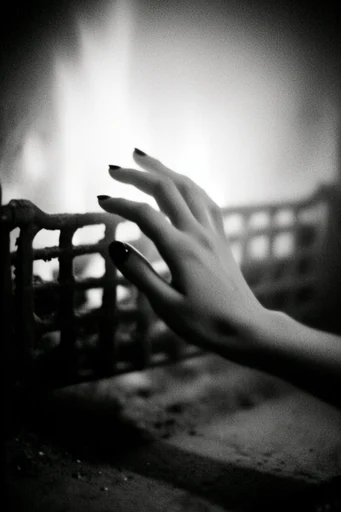 Cinematic Monochrome Noir style reference image — heavy film grain