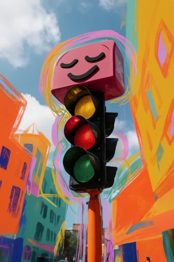Dynamic Kinetic Collage style reference image — vibrant paint splatters