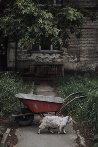 Melancholic Nature Reclamation style reference image — nature reclaiming architecture