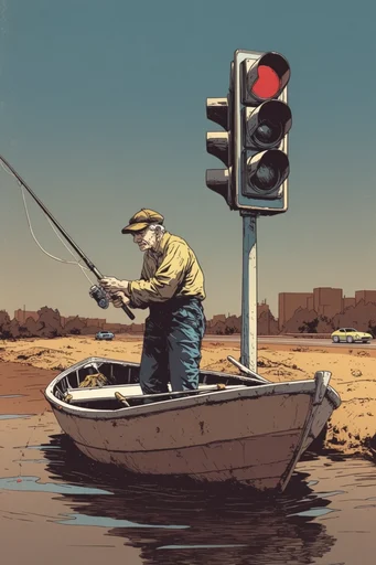 Retro Desert Noir style reference image — stark ink outlines