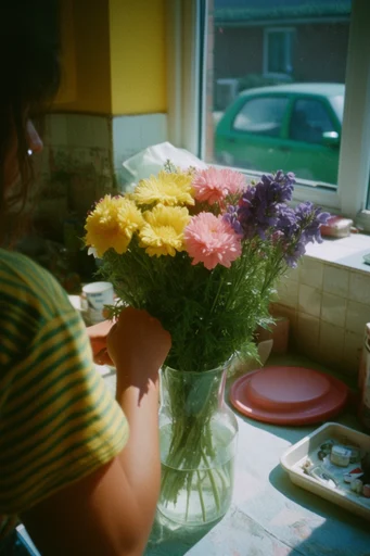 Raw Retro Snapshot style reference image — harsh direct sunlight