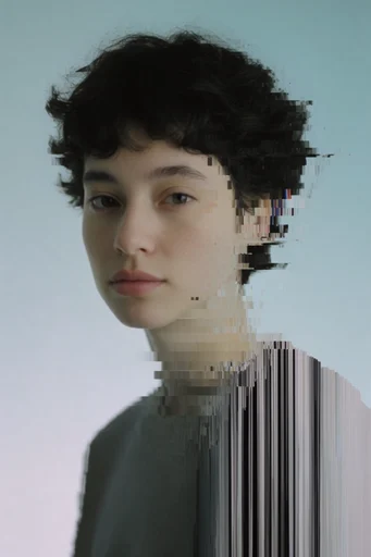 Surreal Digital Disintegration style reference image — studio lighting