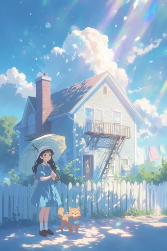 Luminous Anime Fantasy style reference image — sky blue and white palette