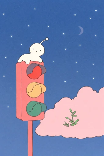Whimsical Risograph Dreamscape style reference image — whimsical minimalist composition