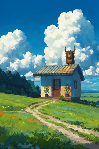 Painterly Anime Surrealism style reference image — vibrant anime landscape