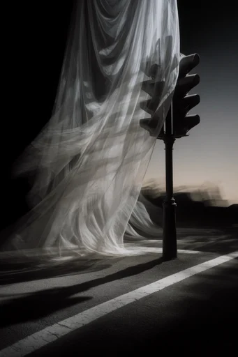 Monochromatic Kinetic Surrealism style reference image — chiaroscuro lighting