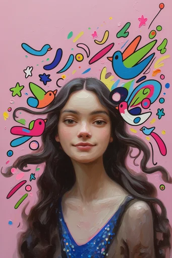 Maximalist Neon Pop-Surrealism style reference image — hand-drawn doodle overlays
