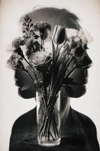 Monochrome Spectral Surrealism style reference image — surrealist layered anatomy