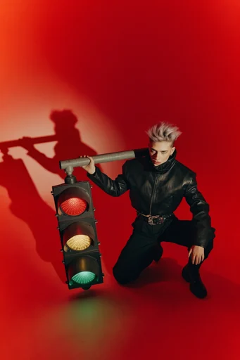 Crimson Cyber Noir style reference image — vibrant crimson red background