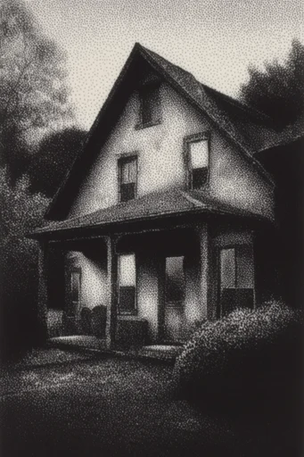 Textured Monochrome Noir style reference image — stippled dot texture