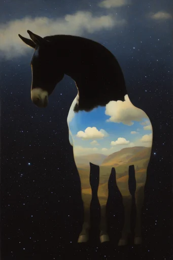 Celestial Dualistic Surrealism style reference image — chiaroscuro lighting