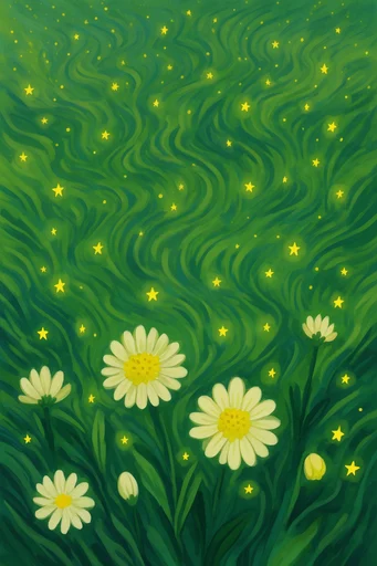 Luminous Nocturnal Whimsy style reference image — vibrant indigo and emerald palette