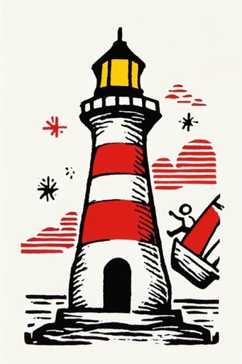 Graphic Mid-Century Whimsy style reference image — risograph and linocut texture