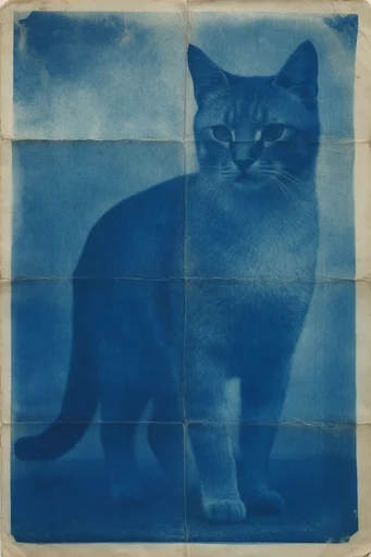 Architectural Cyanotype Abstraction style reference image — monochromatic indigo