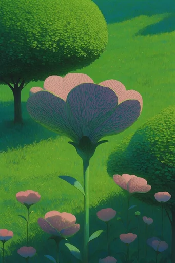 Surreal Impressionist Verdant Landscapes style reference image — surrealist animation style