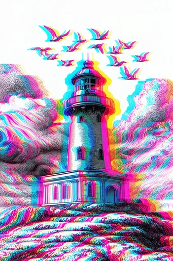 Neon Glitch Engraving style reference image — high-contrast cross-hatching