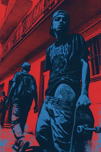 Crimson Noir Graphic style reference image — high-contrast duotone