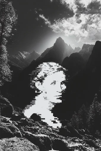 Monochrome Glitch Decay style reference image — monochrome glitch art