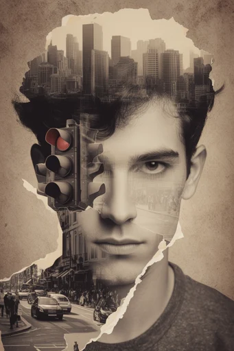 Surrealist Urban Collage style reference image — surrealist collage