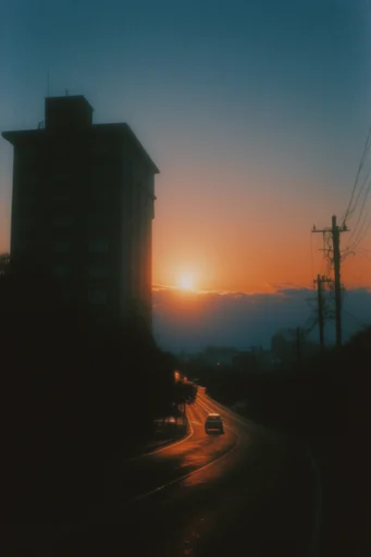 Nocturnal Twilight Impressionism style reference image — heavy analog film grain