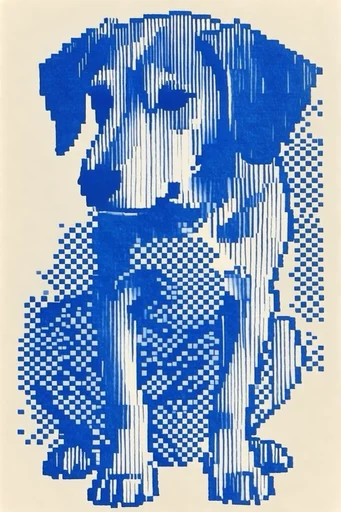 Digital Risograph Minimalism style reference image — duotone blue and cream