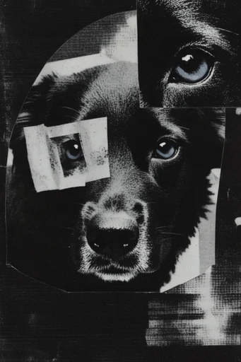 Gritty Monochromatic Collage style reference image — torn paper texture