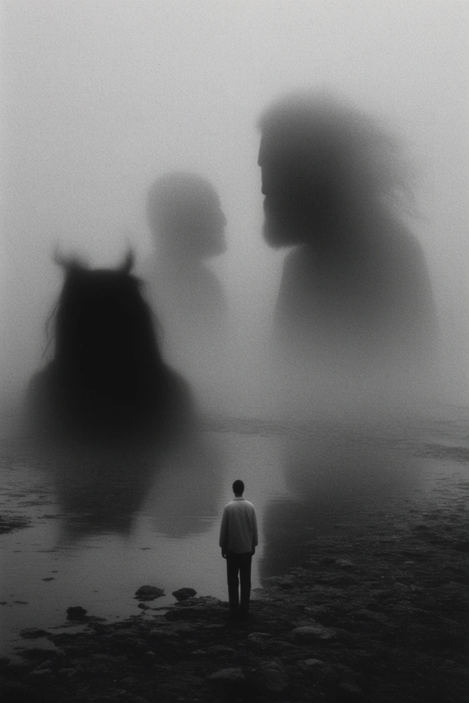 Monochrome Surrealist Solitude style AI image example 1
