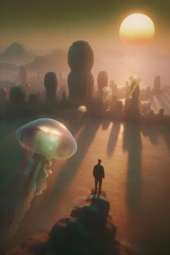 Amber Surrealist Horizons style reference image — monochromatic amber palette