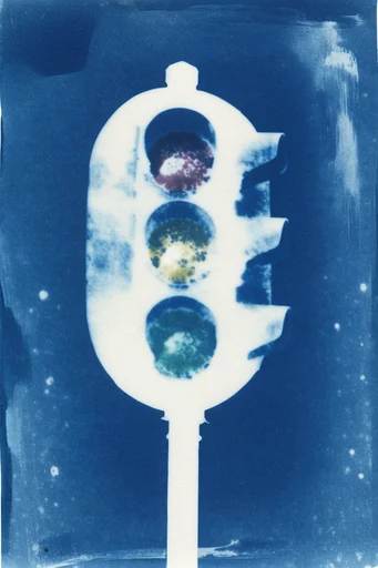 Ethereal Botanical Cyanotypes style reference image — Prussian blue monochrome