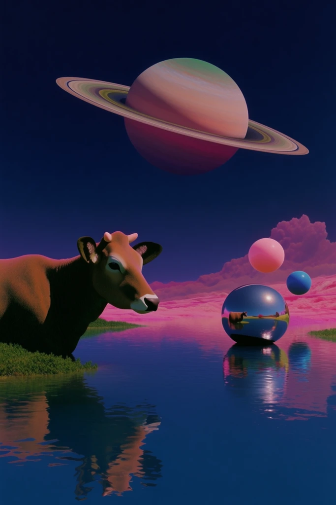 Luminous Retro-Surrealist Landscapes style AI image example 3