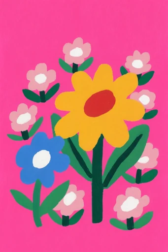 Vibrant Naive Whimsy style reference image — thick impasto or gouache medium
