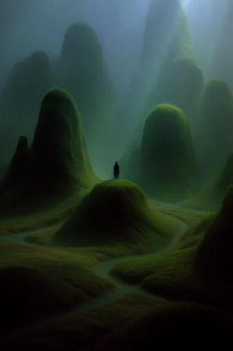 Velvet Moss Surrealism style reference image — velvety green moss texture