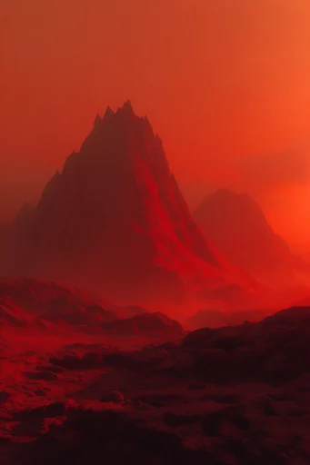 Crimson Dystopian Minimalism style reference image — monochromatic crimson
