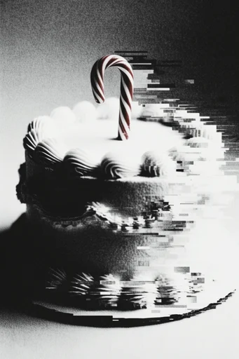 Monochrome Glitch Baroque style reference image — fragmented distortion