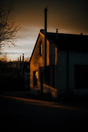 Cinematic Amber Chiaroscuro style reference image — long exaggerated shadows