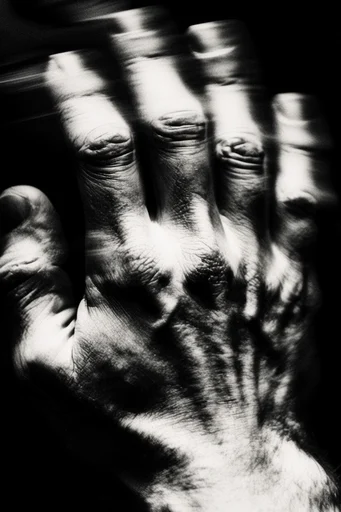Visceral Monochromatic Noir style reference image — gritty film grain