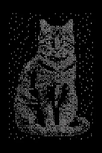 Monochrome Cybernetic Brutalism style reference image — stark black and white