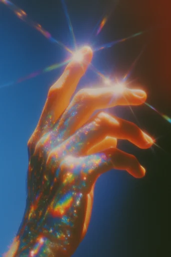 Prismatic Retro-Futuristic Dreamscape style reference image — prismatic starburst lens flare