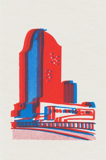 Rustic Risograph Americana style reference image — misregistered ink layers