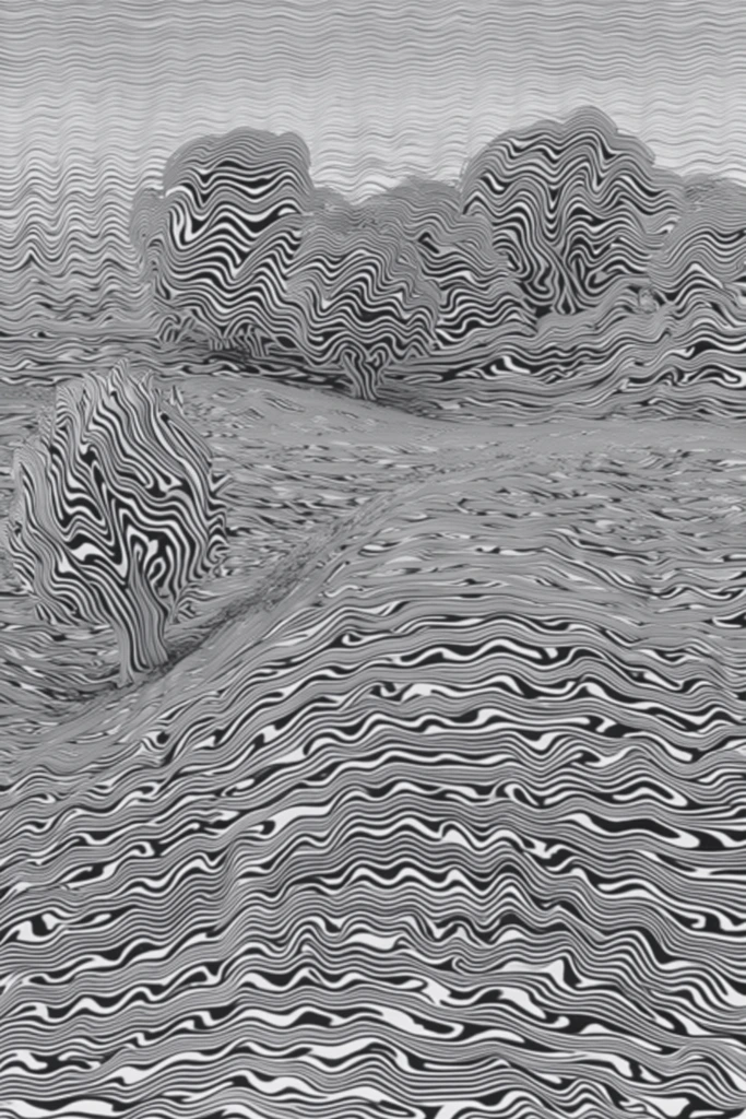 Monochrome Glitch Topography style AI image example 2