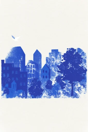 Ultramarine Graphic Printmaking style reference image — ultramarine blue duotone