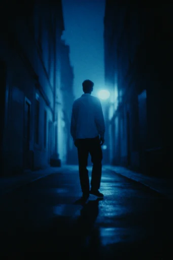 Nocturnal Cyan Noir style reference image — volumetric light haze