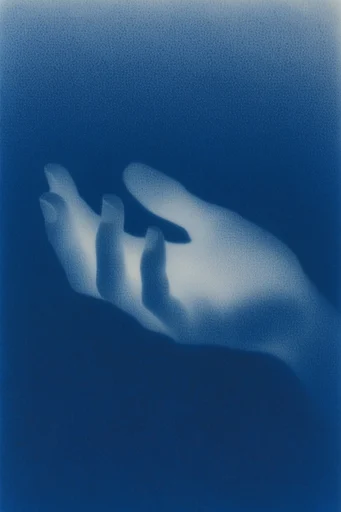 Ethereal Cobalt Grain style reference image — heavy film grain texture