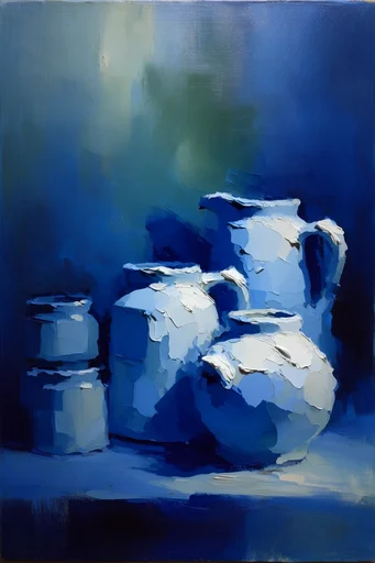 Surreal Nocturnal Cerulean style reference image — thick impasto palette knife textures