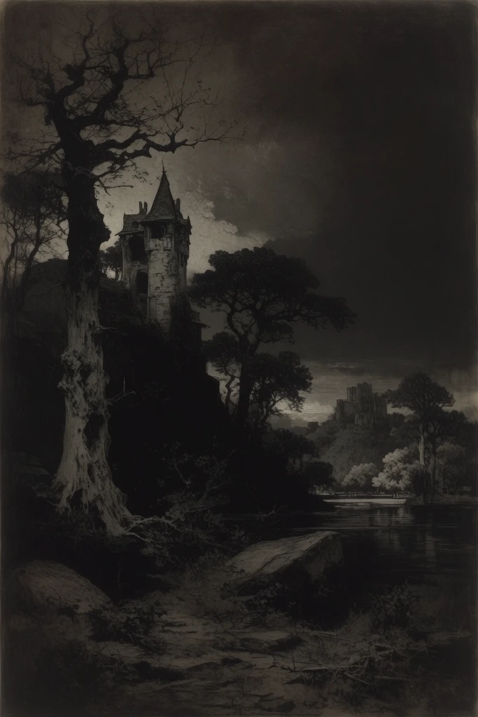 Atmospheric Gothic Tonalism style AI image example 2