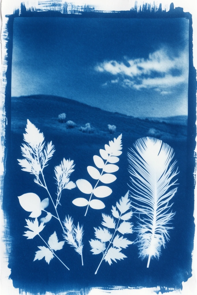 Ethereal Cyanotype Botanical style AI image example 2