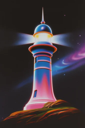Prismatic Retro-Futurist Airbrush style reference image — starburst lens flare